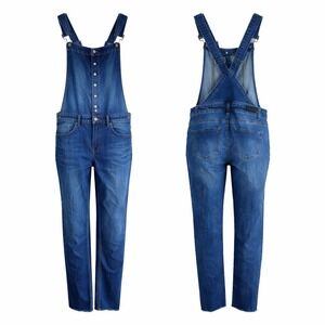 Womens Small Denim Bib Overalls Button Front Jeans Boho Indie Festival Straight